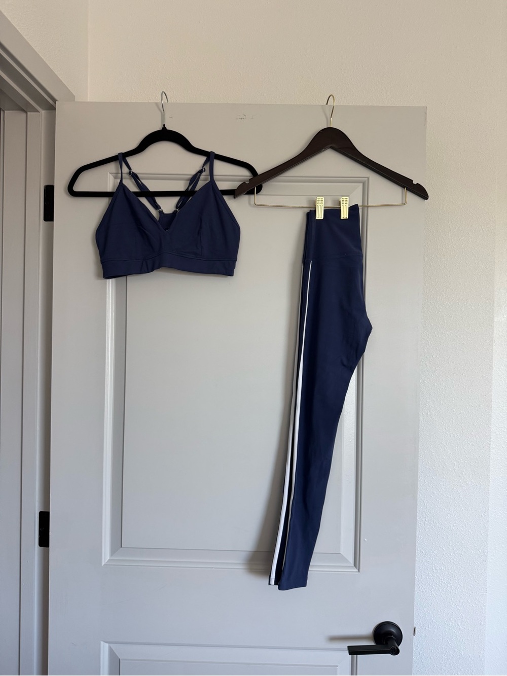 Year of Ours Navy Sports Bra & Stripe Leggings Matching Set S
